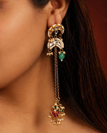 Traditional Kundan Chandbali Earrings, Gold Plated Pearl Drop Earrings, Indian Bridal Jewelry, Green Stone Ethnic Handmade Earring