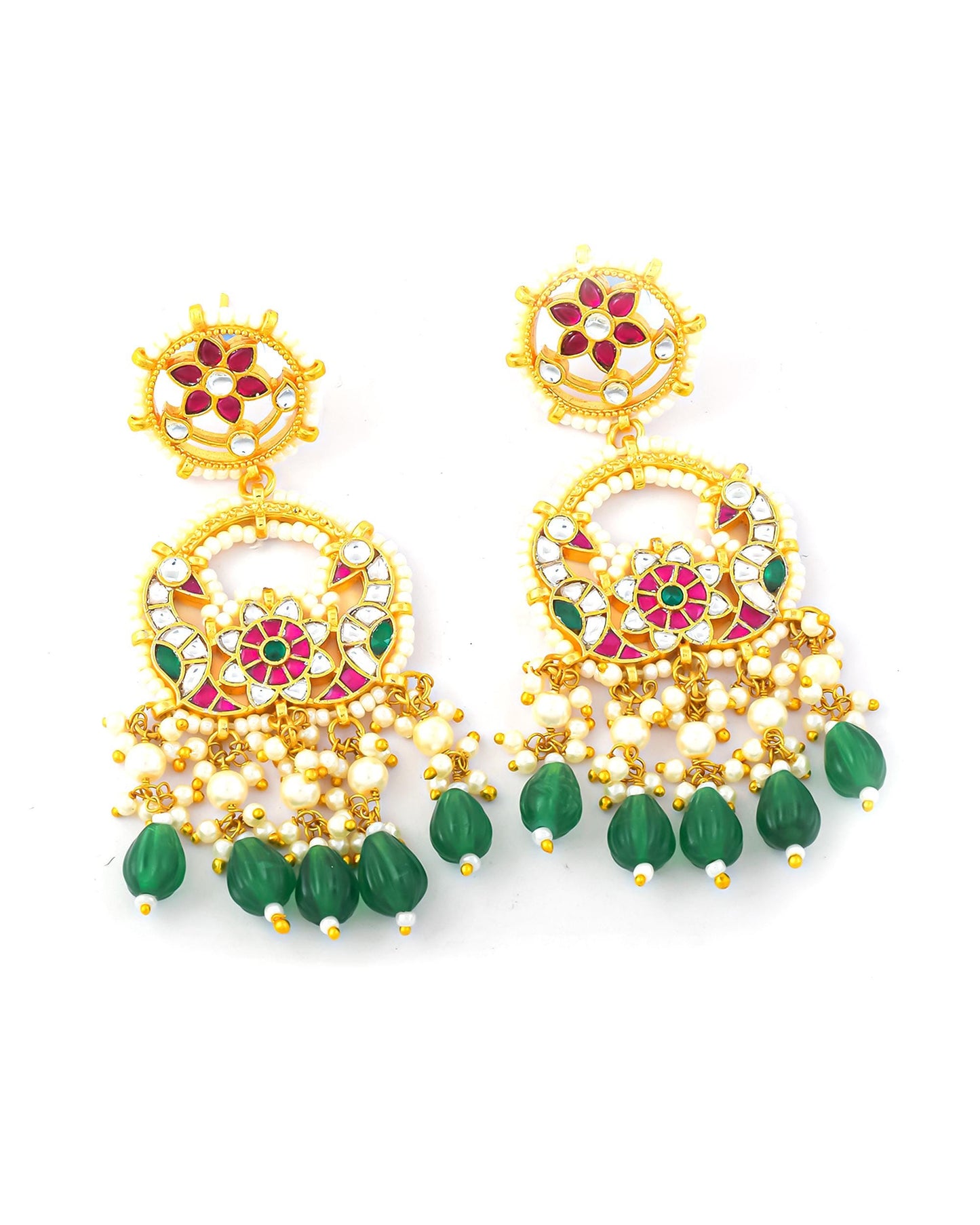 Jadau Kundan Polki Earrings, Gold Plated Bridal Earrings, Long Pearl Tassel Earrings, Indian Wedding Jewelry, Statement Ethnic Earrings