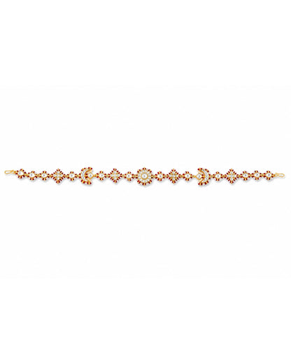 Kundan Sheeshpatti Headpiece with Pearls, Gold Ruby Bridal Jewelry, Wedding Hair Accessory Jewelry