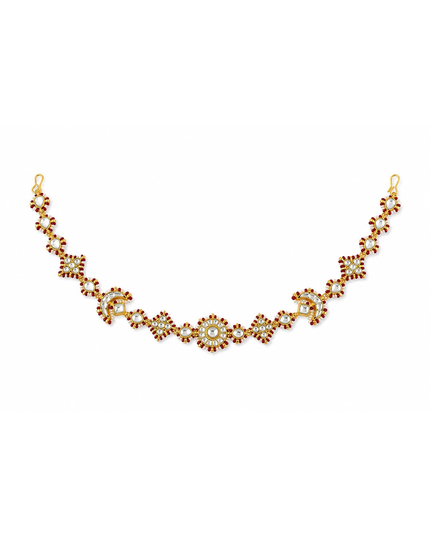 Kundan Sheeshpatti Headpiece with Pearls, Gold Ruby Bridal Jewelry, Wedding Hair Accessory Jewelry
