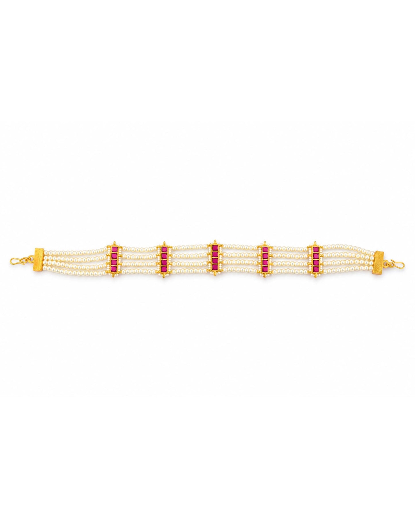 Kundan Pearl Matha Patti, Gold Red Boho Bridal Wedding Headpiece Jewelry
