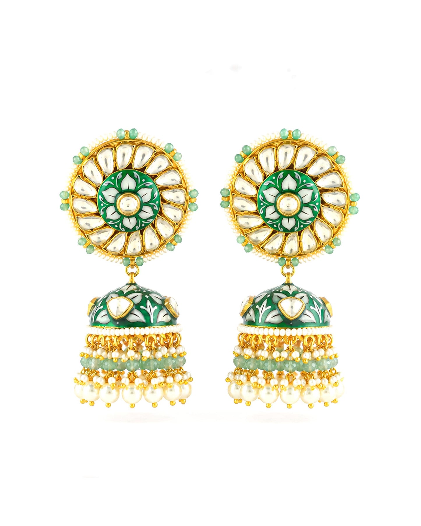 Royal Kundan Polki Bridal Necklace Earrings Set with Green Beads & Maang Tikka  Traditional Indian Wedding Jewelry