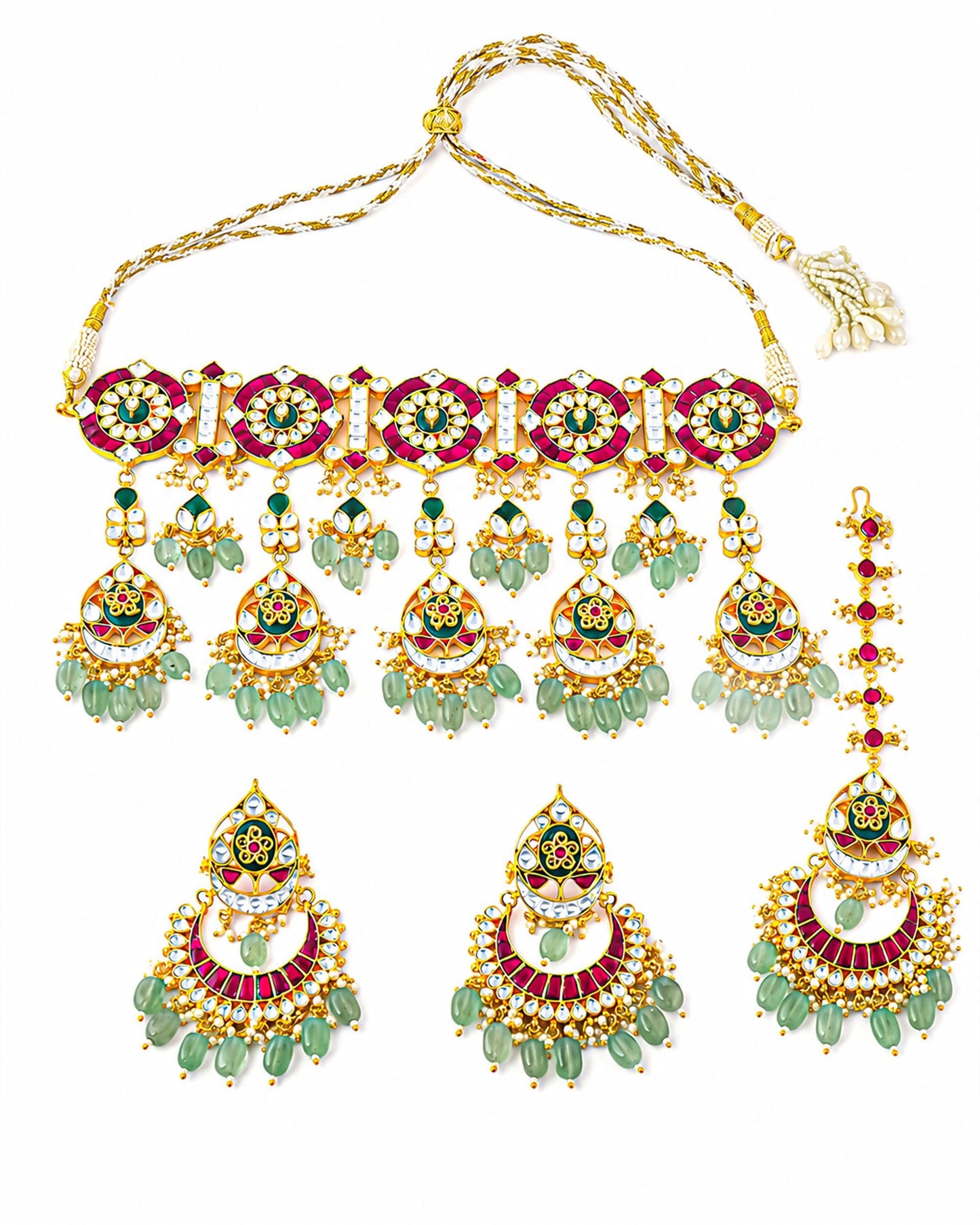 Meenakari Kundan Bridal Choker Set with Earrings & Maang Tikka  Designer Wedding Jewelry