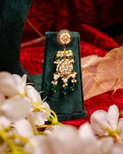 Royal Green Kundan Pearl Bridal Necklace Set, Indian Wedding Jewelry Set, Traditional Meenakari Choker with Earrings, Bridal Necklace