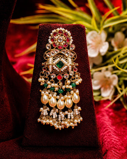 Gold Plated Green Beads and Pink Stone Bridal Necklace Set, Indian Wedding Jewelry, Kundan Ethnic Necklace, Traditional Bridal Jewelry Set
