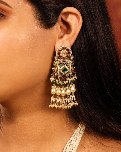Gold Plated Green Beads and Pink Stone Bridal Necklace Set, Indian Wedding Jewelry, Kundan Ethnic Necklace, Traditional Bridal Jewelry Set