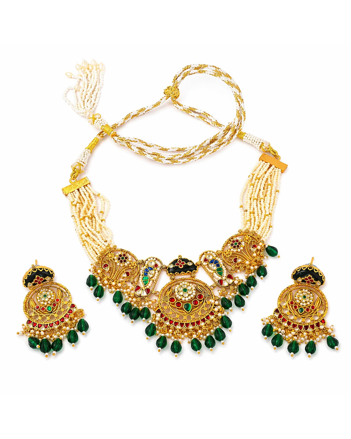 Elegant Pearl Beaded Choker Necklace Set Jewelry  Gold Plated Ethnic Bridal Jewelry Gift for her