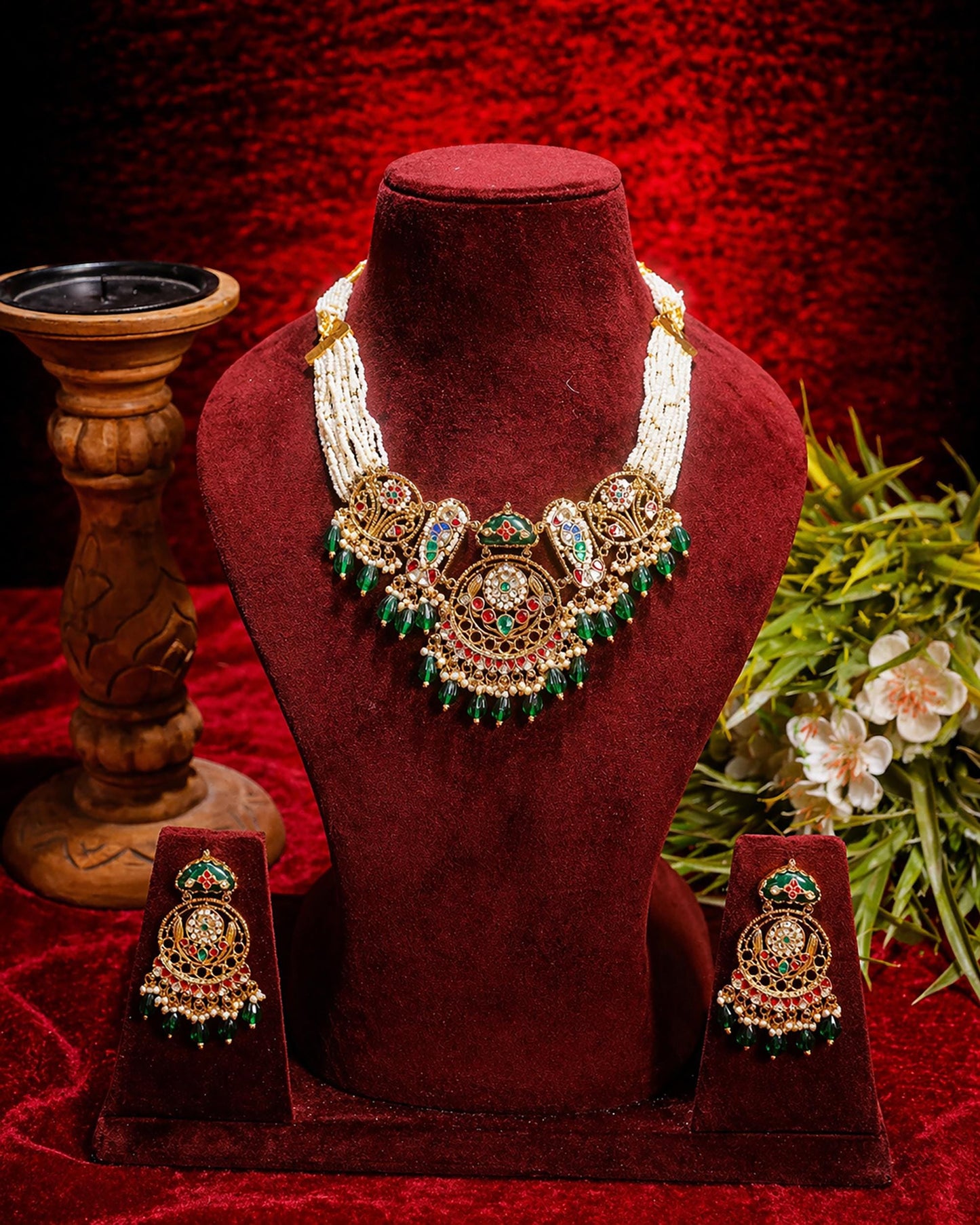 Elegant Pearl Beaded Choker Necklace Set Jewelry  Gold Plated Ethnic Bridal Jewelry Gift for her
