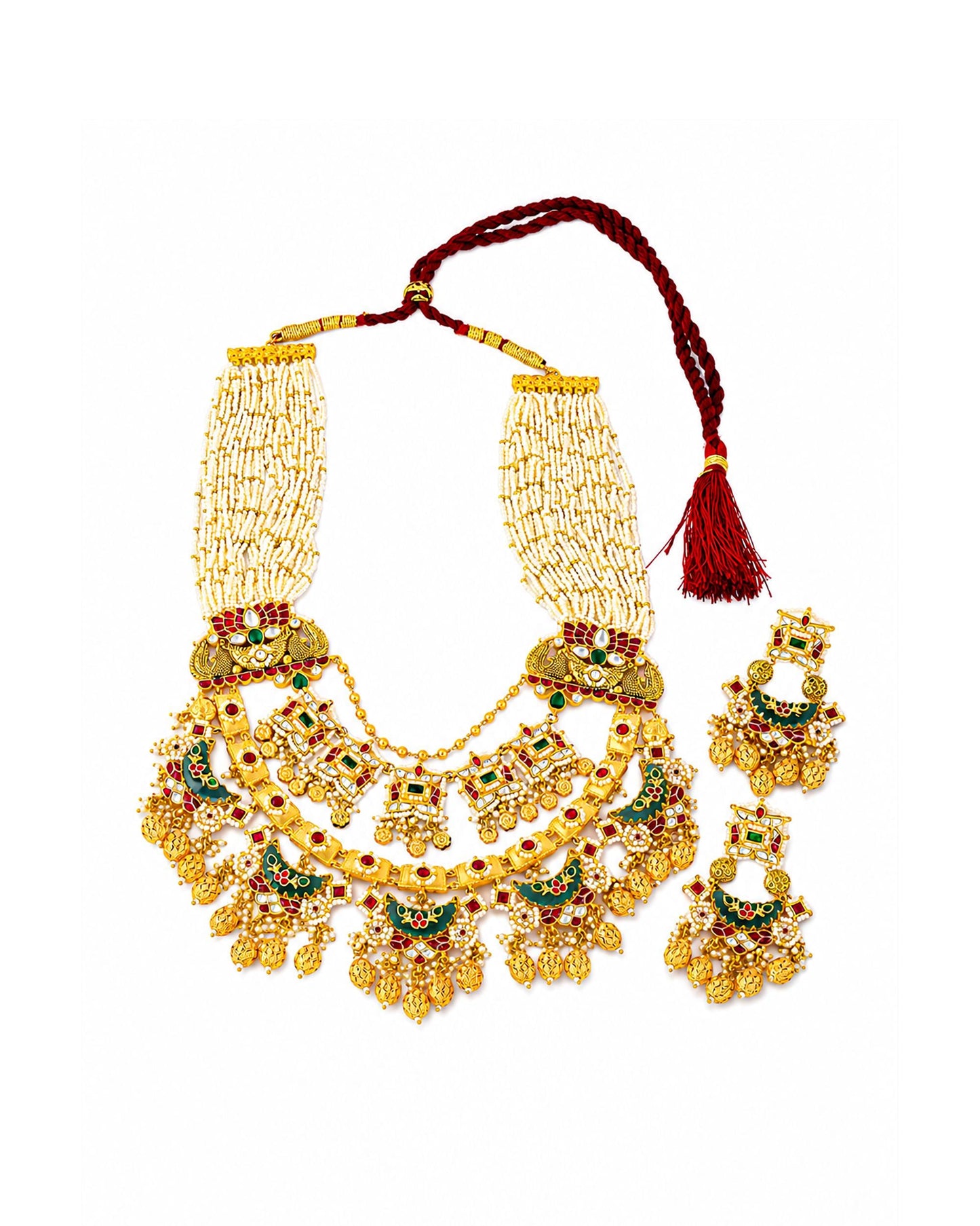Traditional Indian Temple Necklace Set, Handmade Bridal Jewelry Set, Gold Tone Beaded Choker, Ethnic Statement Necklace with Earrings