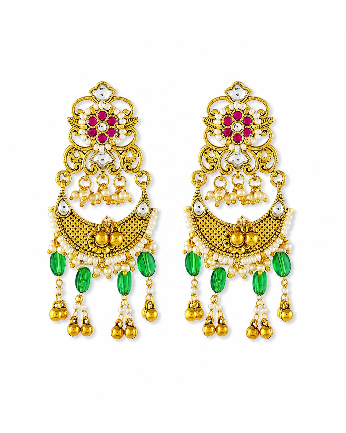 Antique Kundan Statement Necklace, Traditional Indian Bridal Jewelry, Pink Green Temple Necklace, Handmade Ethnic Wedding Jewelry