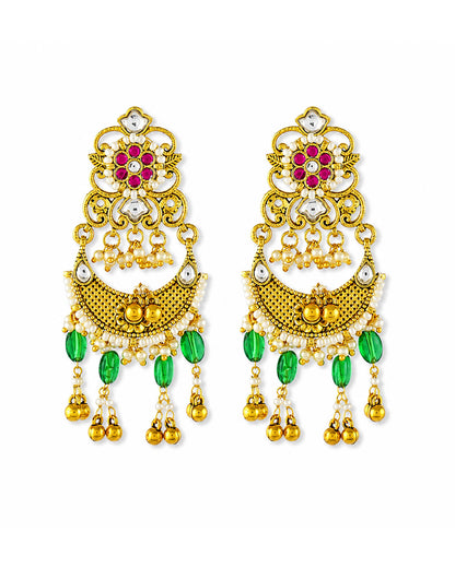 Antique Kundan Statement Necklace, Traditional Indian Bridal Jewelry, Pink Green Temple Necklace, Handmade Ethnic Wedding Jewelry