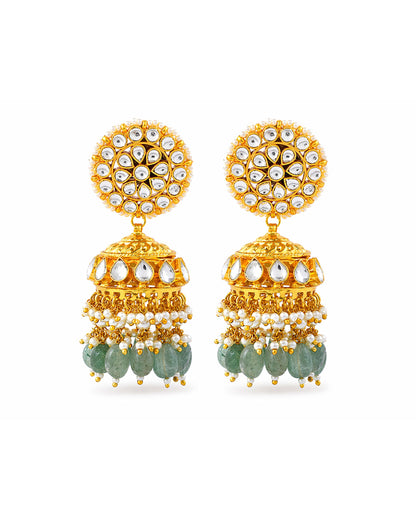 Kundan Choker Necklace Set Gold Plated Green Bead Bridal Jewelry, Indian Wedding Necklace Set with Jhumka Earrings, Ethnic Jewelry