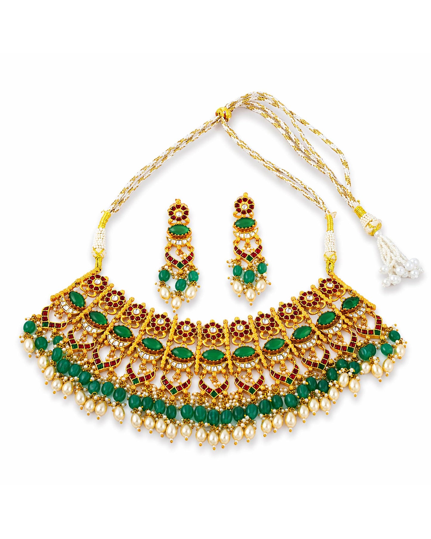 Green Kundan Choker Necklace Set, Indian Bridal Jewelry Set, Gold Plated Pearl Necklace, Pakistani Wedding Jewelry, Statement Choker Gifts