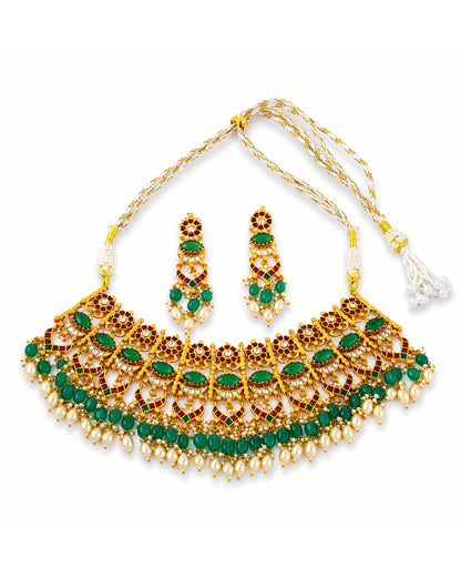 Green Kundan Choker Necklace Set, Indian Bridal Jewelry Set, Gold Plated Pearl Necklace, Pakistani Wedding Jewelry, Statement Choker Gifts