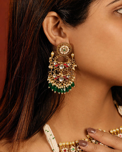 Bridal Kundan Choker Necklace Set with Earrings, Green Beads Polki Jewelry, Indian Wedding Gold Choker, Traditional Ethnic Bridal Jewelry