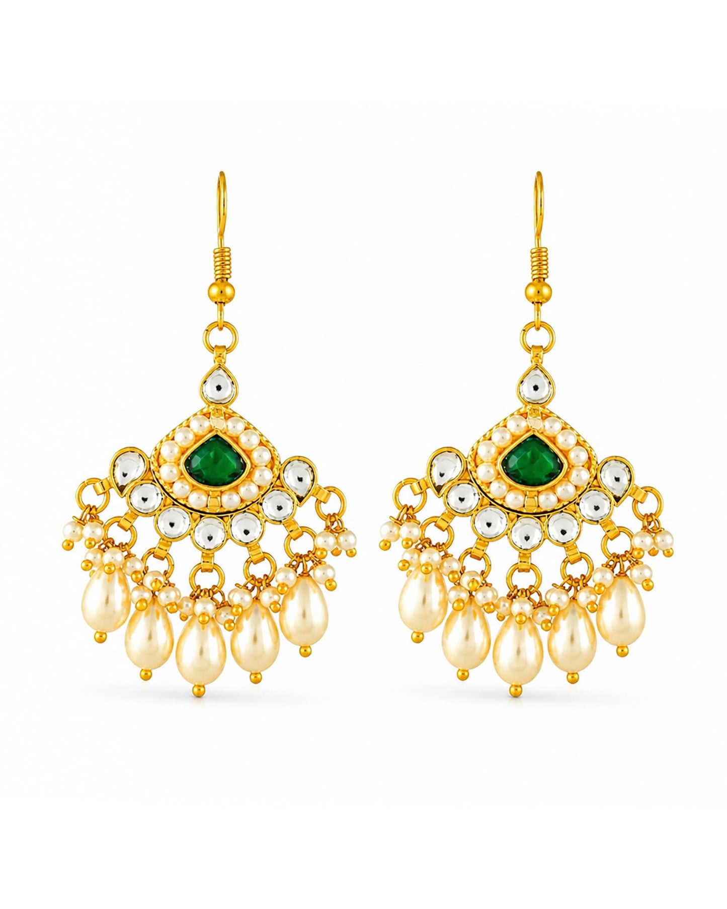 Kundan Pearl Necklace Set for Women, Indian Wedding Jewelry, Traditional Gold Plated Bridal Set