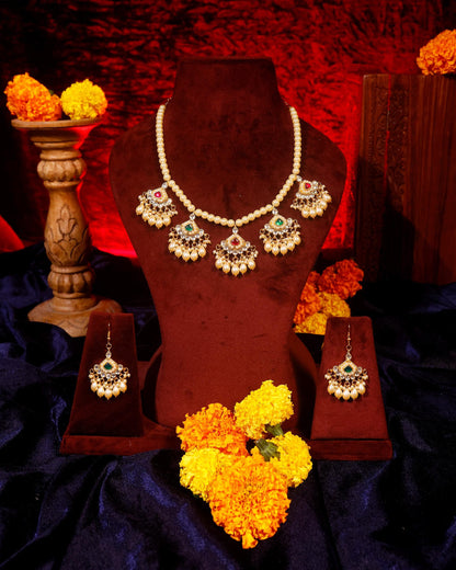 Kundan Pearl Necklace Set for Women, Indian Wedding Jewelry, Traditional Gold Plated Bridal Set