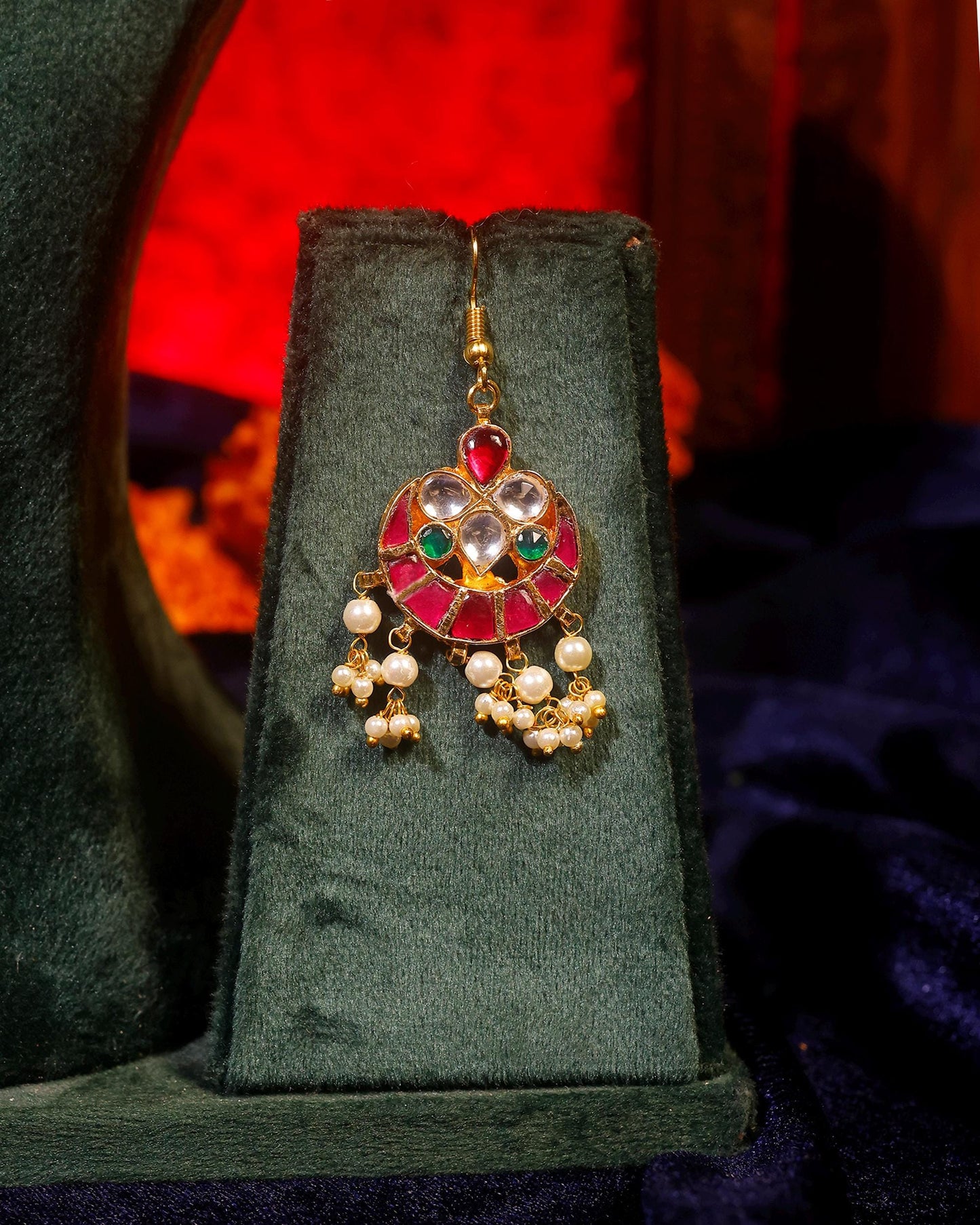 Ruby Red Thread Choker Necklace Set, Kundan Pearl Jewelry Set, Traditional Indian Necklace Earrings, Bridal Ethnic Jewelry Gift for Women