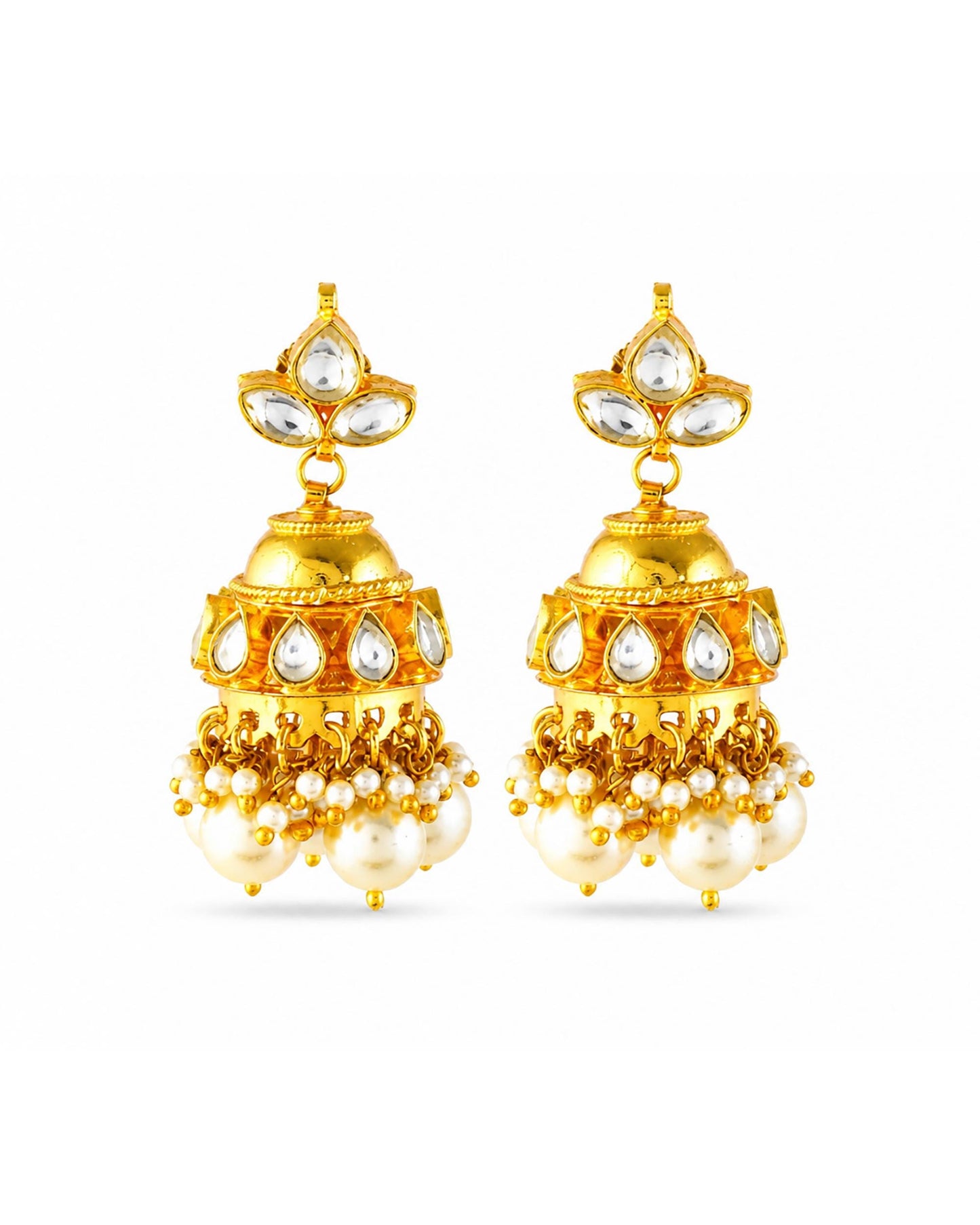 Pearl Kundan Necklace Set with Jhumka Earrings, Traditional Gold Jewelry Set, Bridal Wedding Necklace, Ethnic Pearl Jewelry Gift for Women