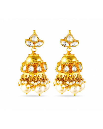 Pearl Kundan Necklace Set with Jhumka Earrings, Traditional Gold Jewelry Set, Bridal Wedding Necklace, Ethnic Pearl Jewelry Gift for Women