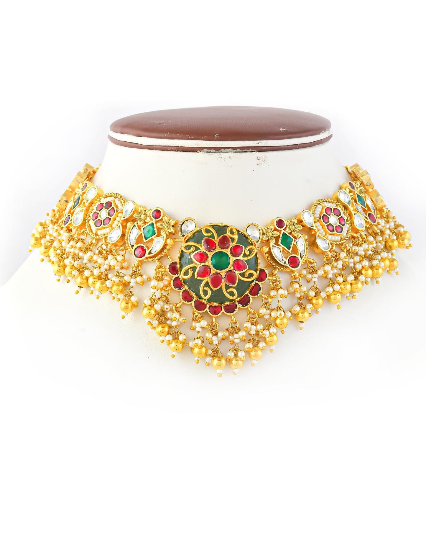 Kundan Meenakari Choker Necklace Set Earrings, Indian Bridal Jewelry, Pearl Gold Choker, Traditional Wedding Jewelry, Ethnic Festive Set