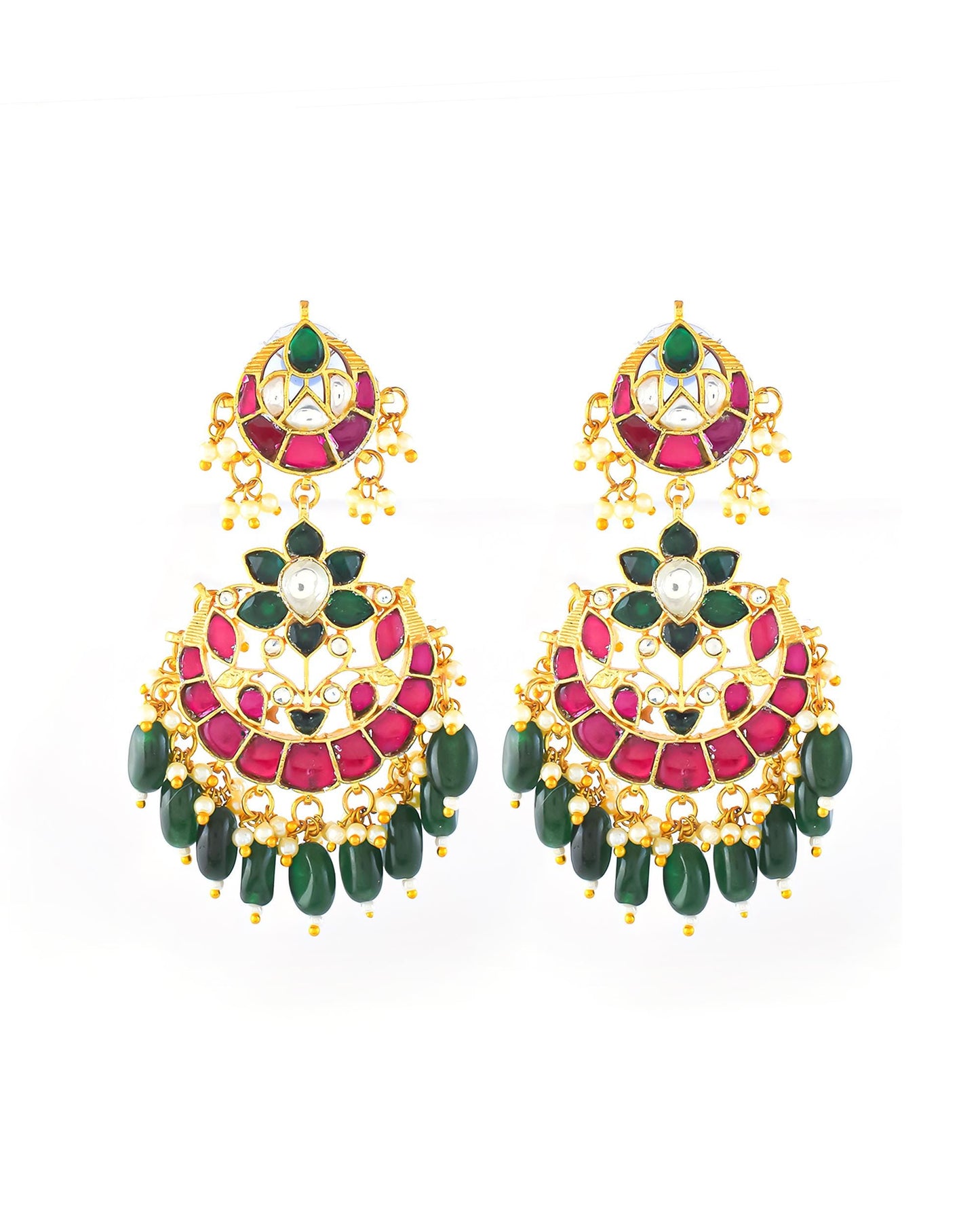 Red Green Kundan Necklace Set, Traditional Indian Bridal Jewelry, Adjustable Thread Necklace, Ethnic Gold Statement Necklace with Earrings