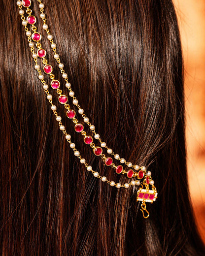 Kundan Sheeshpatti Bridal Matha Patti with Red Stones & Pearls | Traditional Indian Head Jewelry | Wedding Maang Tikka Hair Accessory