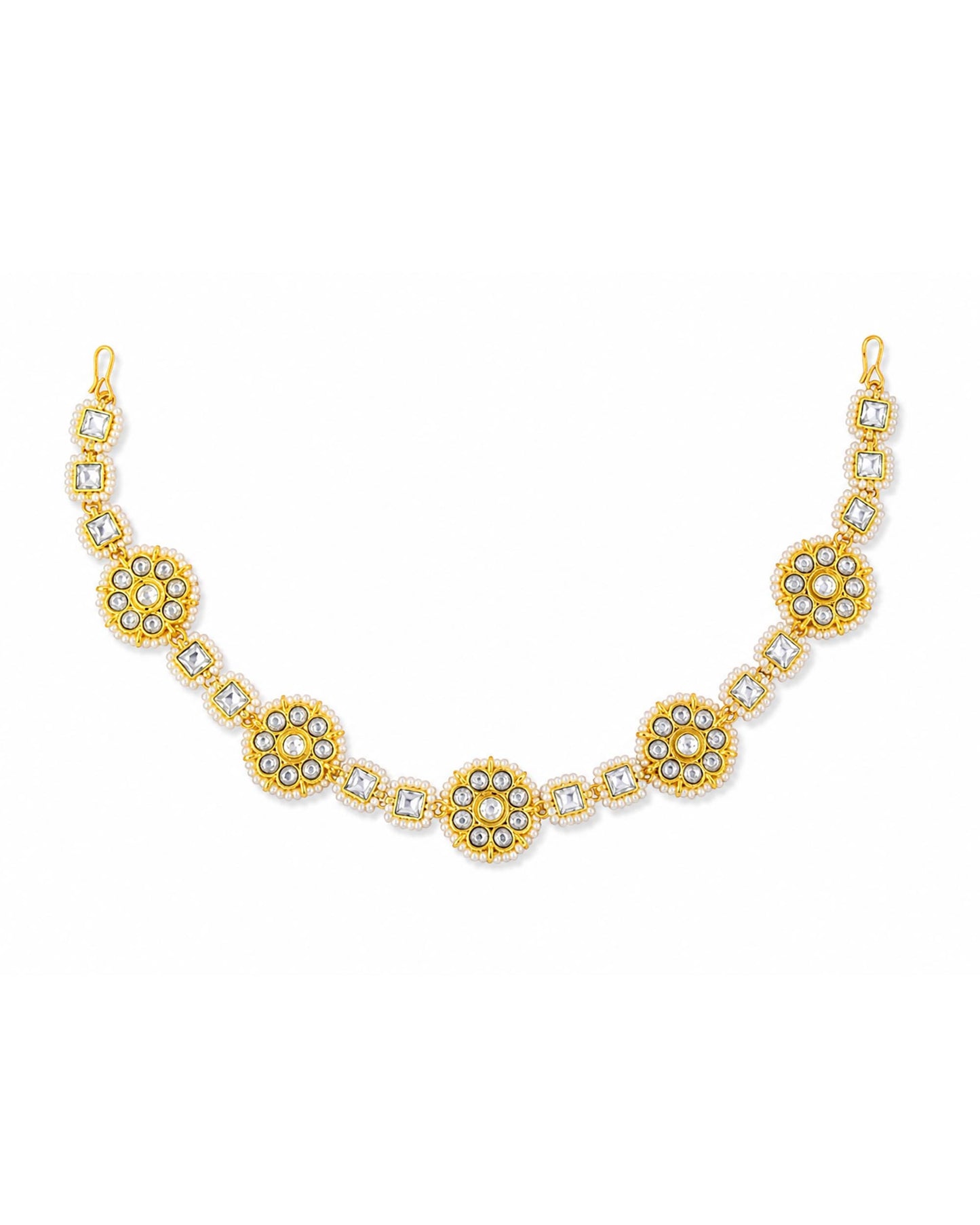 Handmade Gold-Plated Kundan Pearl Bridal Sheeshpatti Maang Tikka Headpiece Jewelry For Wife