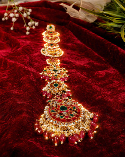 South Indian Bridal Hair Choti Jewelry, Temple Style Kundan Meenakari Hair Accessory, Indian Wedding Braid Jewelry