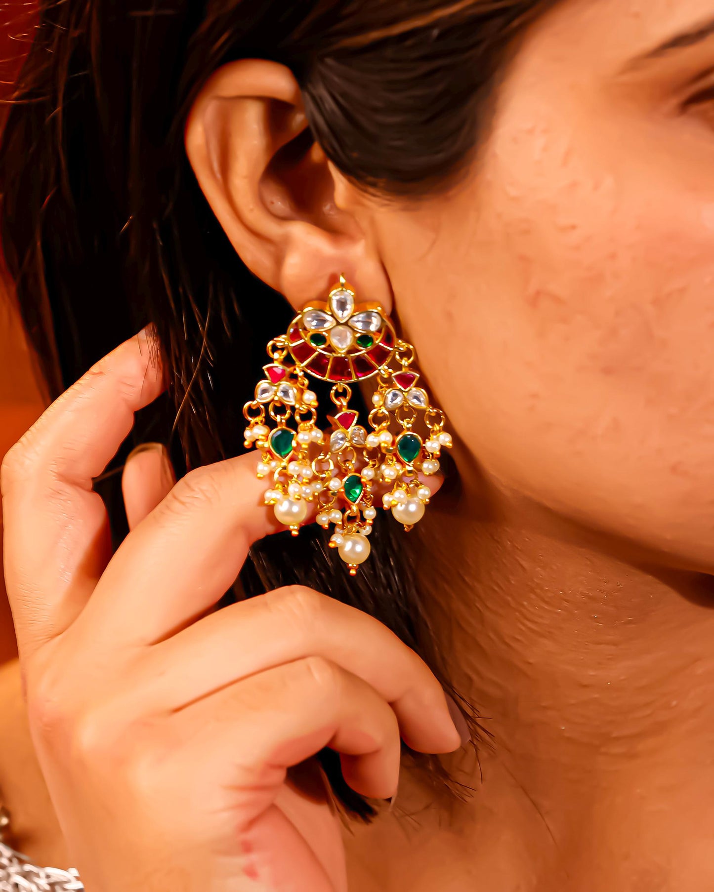 Handmade Chandbali Earrings, Pearl Drop Indian Earrings, Beaded Bridal Earrings, Gold Plated Ethnic Jewelry, Traditional Wedding Earrings
