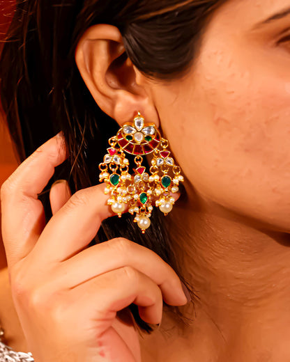 Handmade Chandbali Earrings, Pearl Drop Indian Earrings, Beaded Bridal Earrings, Gold Plated Ethnic Jewelry, Traditional Wedding Earrings