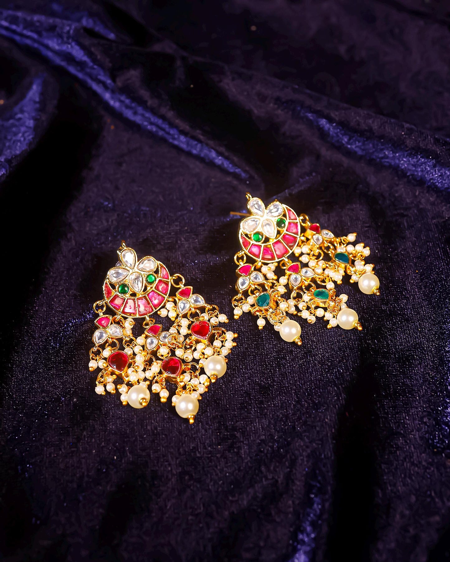 Handmade Chandbali Earrings, Pearl Drop Indian Earrings, Beaded Bridal Earrings, Gold Plated Ethnic Jewelry, Traditional Wedding Earrings