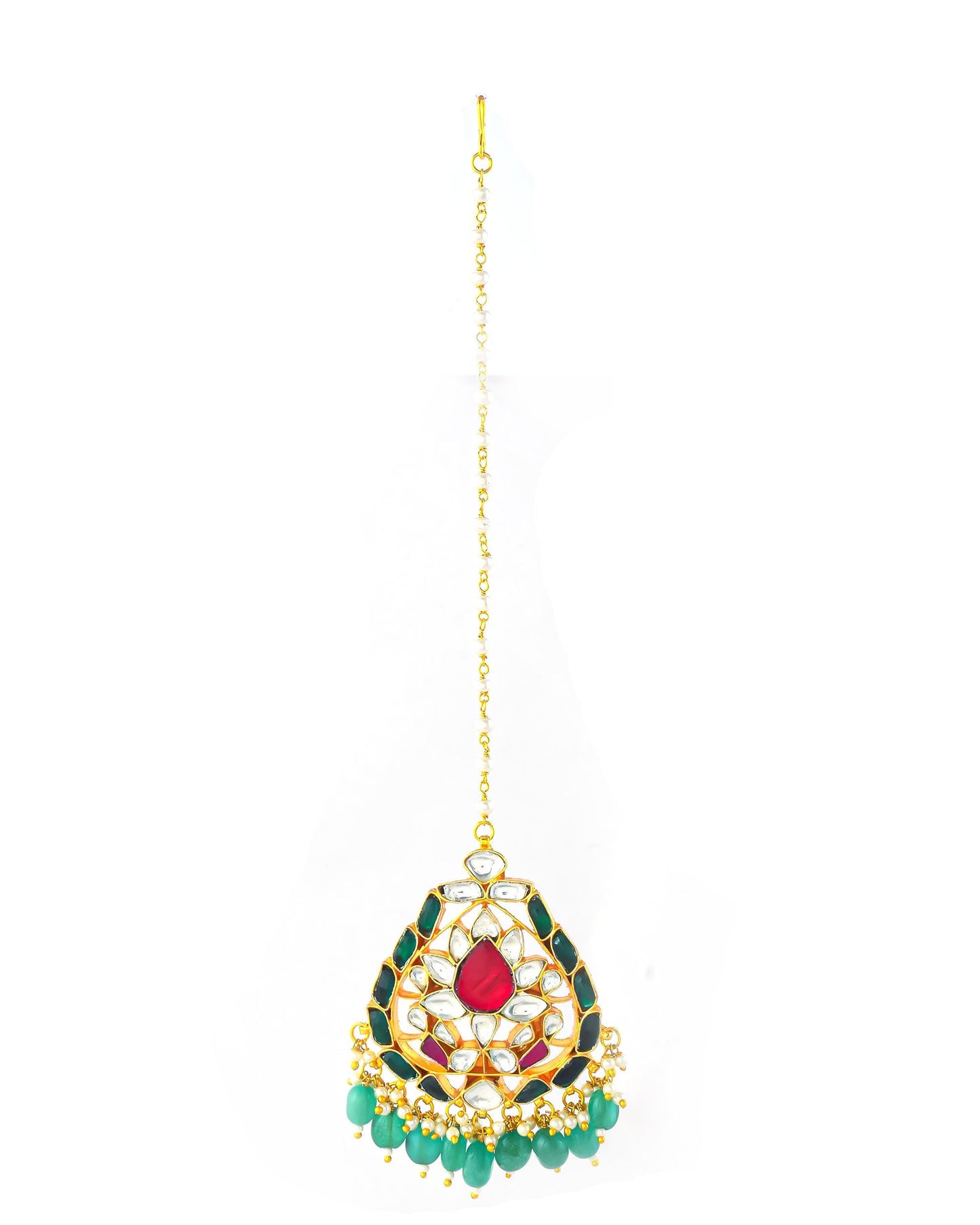 Polki Kundan Pearl Maang Tikka for Bridal, Traditional Indian Wedding Headpiece Jewelry Gift for Her