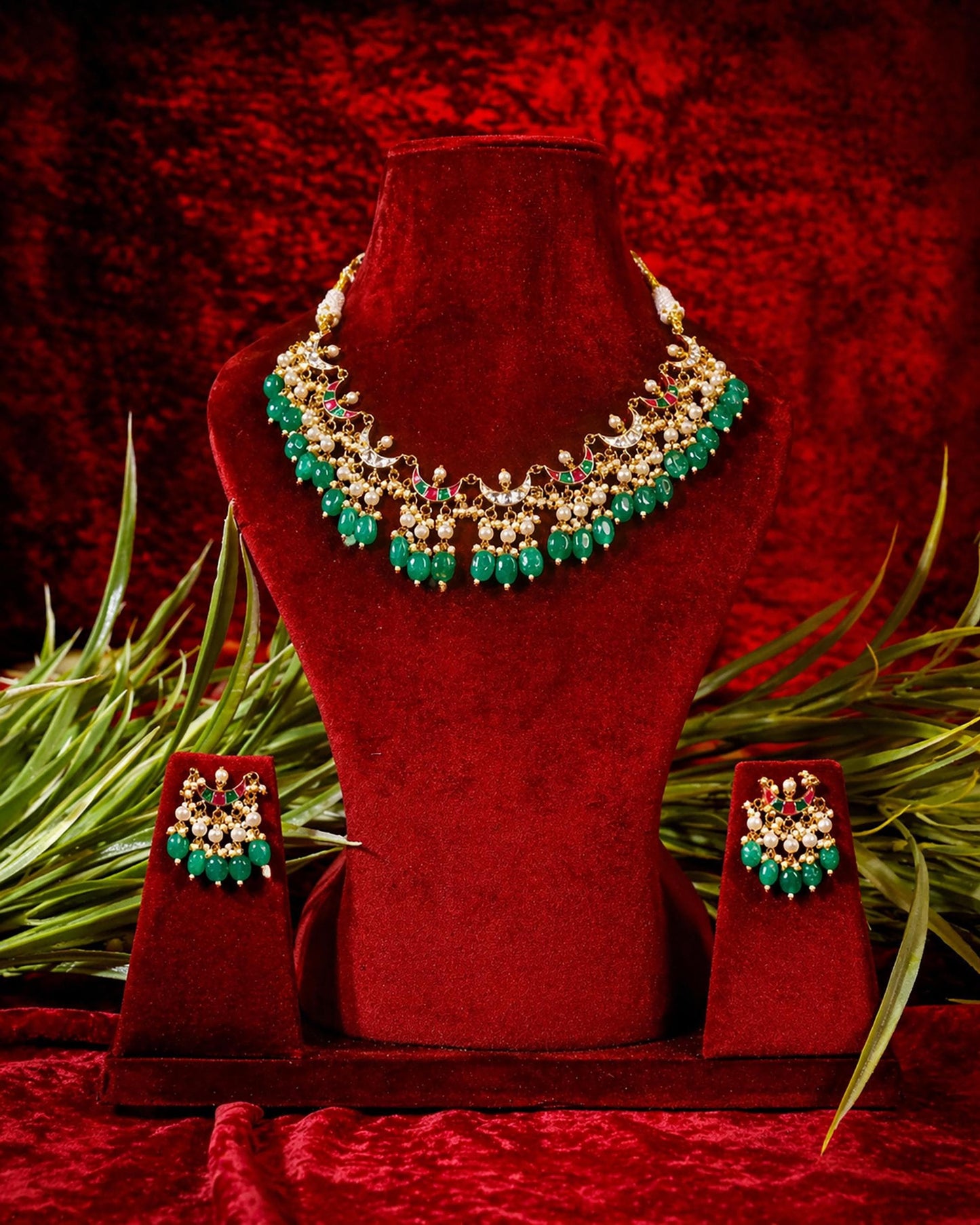 Kundan Choker Necklace Set, Green Beaded Bridal Jewelry, Pearl Meenakari Choker, Traditional Wedding Necklace, Ethnic Statement Jewelry