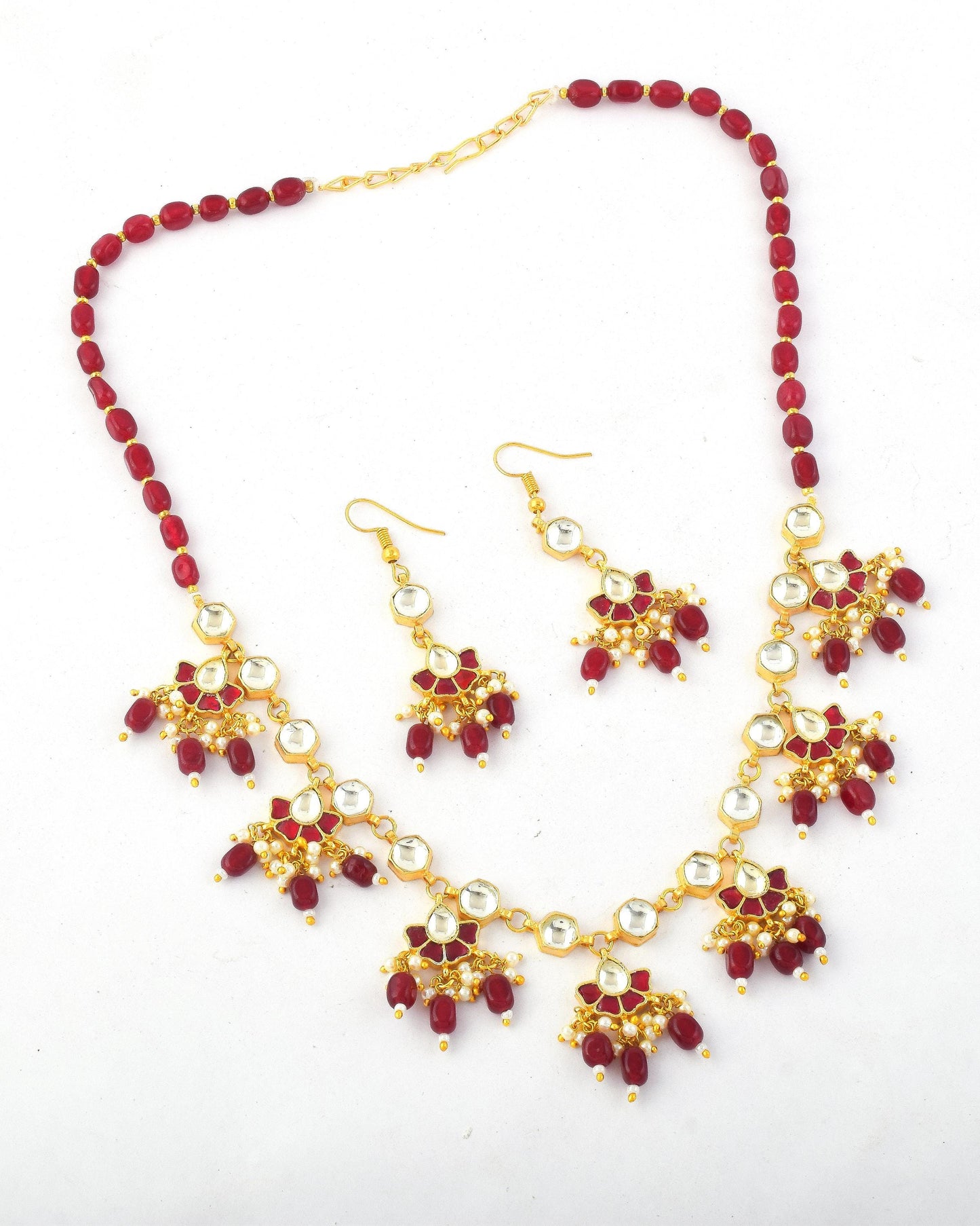 Ruby Red Kundan Choker Necklace Set, Indian Bridal Jewelry, Gold Tone Ethnic Necklace, Traditional Wedding Jewelry, Statement Necklace Set