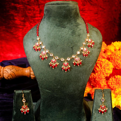 Ruby Red Kundan Choker Necklace Set, Indian Bridal Jewelry, Gold Tone Ethnic Necklace, Traditional Wedding Jewelry, Statement Necklace Set