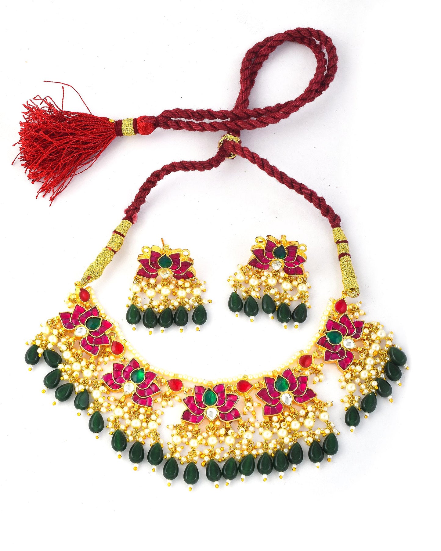 Kundan Choker Necklace Set, Green Beaded Bridal Jewelry, Pearl Meenakari Choker, Traditional Wedding Necklace, Ethnic Statement Jewelry