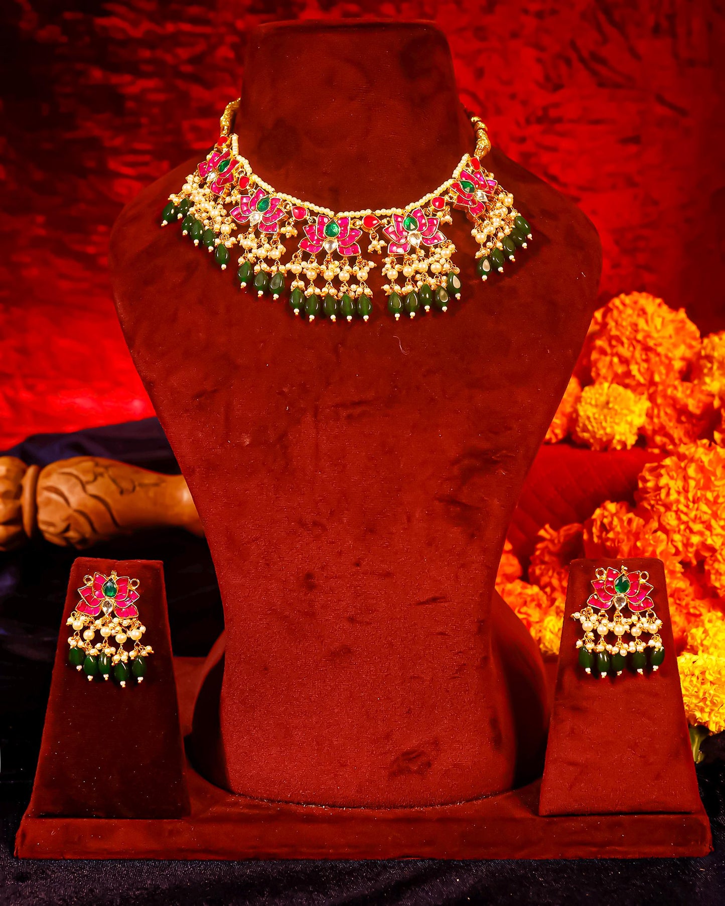 Kundan Choker Necklace Set, Green Beaded Bridal Jewelry, Pearl Meenakari Choker, Traditional Wedding Necklace, Ethnic Statement Jewelry