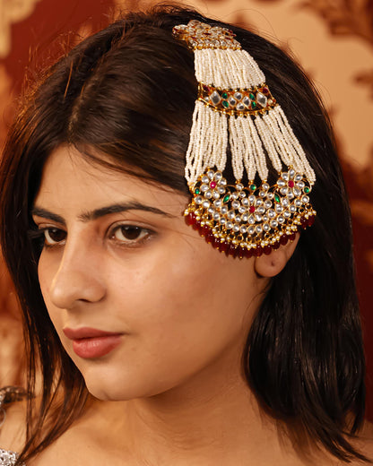 Royal Kundan Passa Jewelry  Pearl Strand Matha Patti, Mughal Side Headpiece, Gold Plated Bridal Passa for Wedding & Eid Jewelry