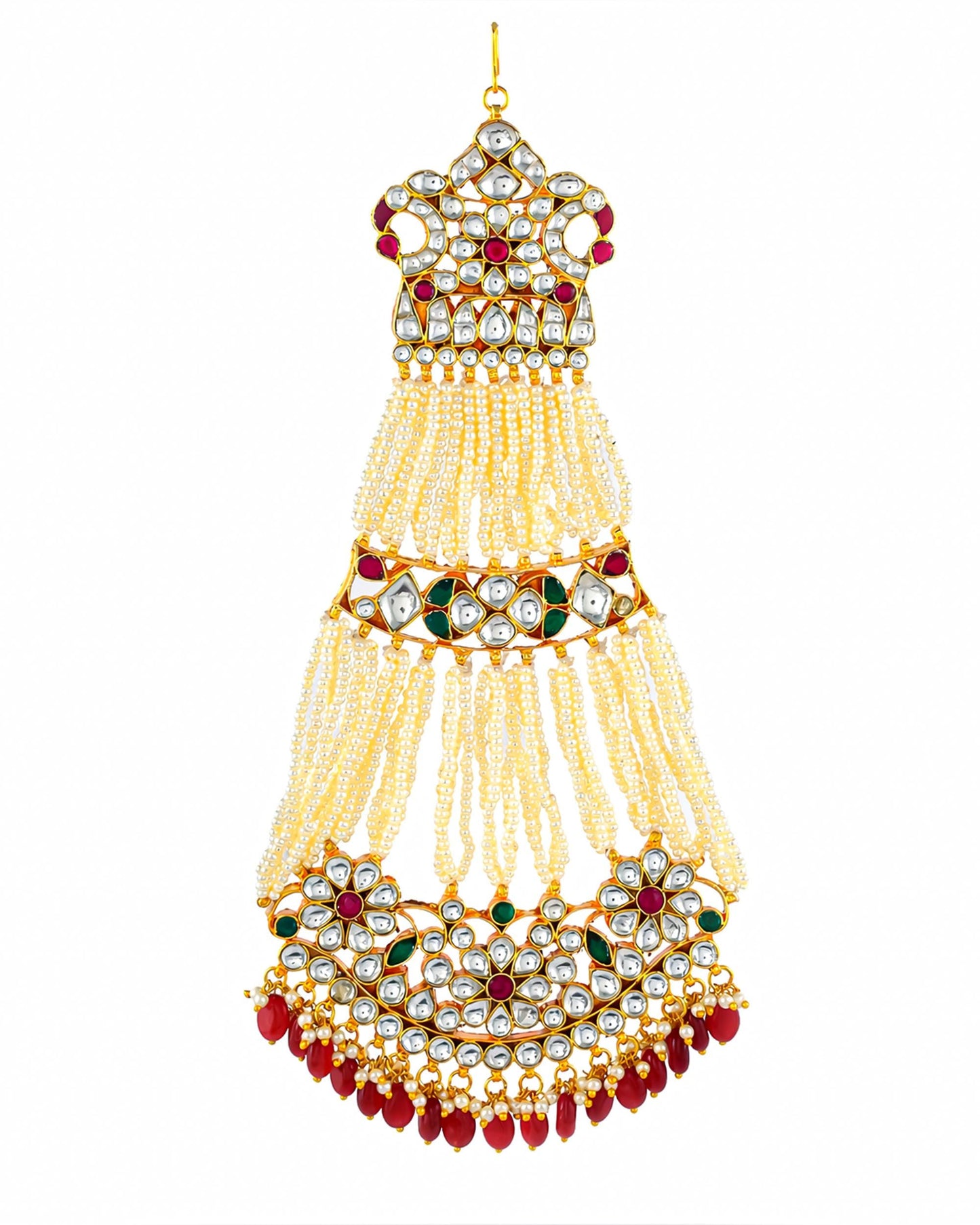 Royal Kundan Passa Jewelry  Pearl Strand Matha Patti, Mughal Side Headpiece, Gold Plated Bridal Passa for Wedding & Eid Jewelry