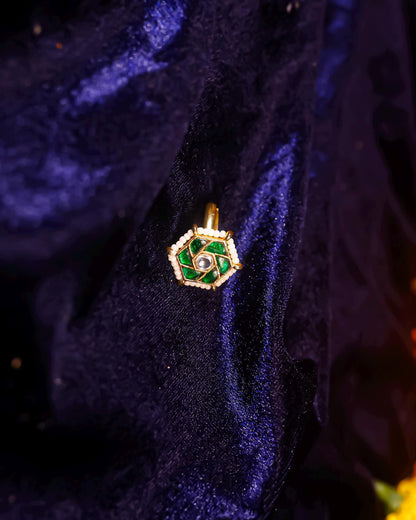 Handmade Green Kundan Pearl Statement Ring  Gold Plated Adjustable Jhumki Style Ethnic Jewelry Ring