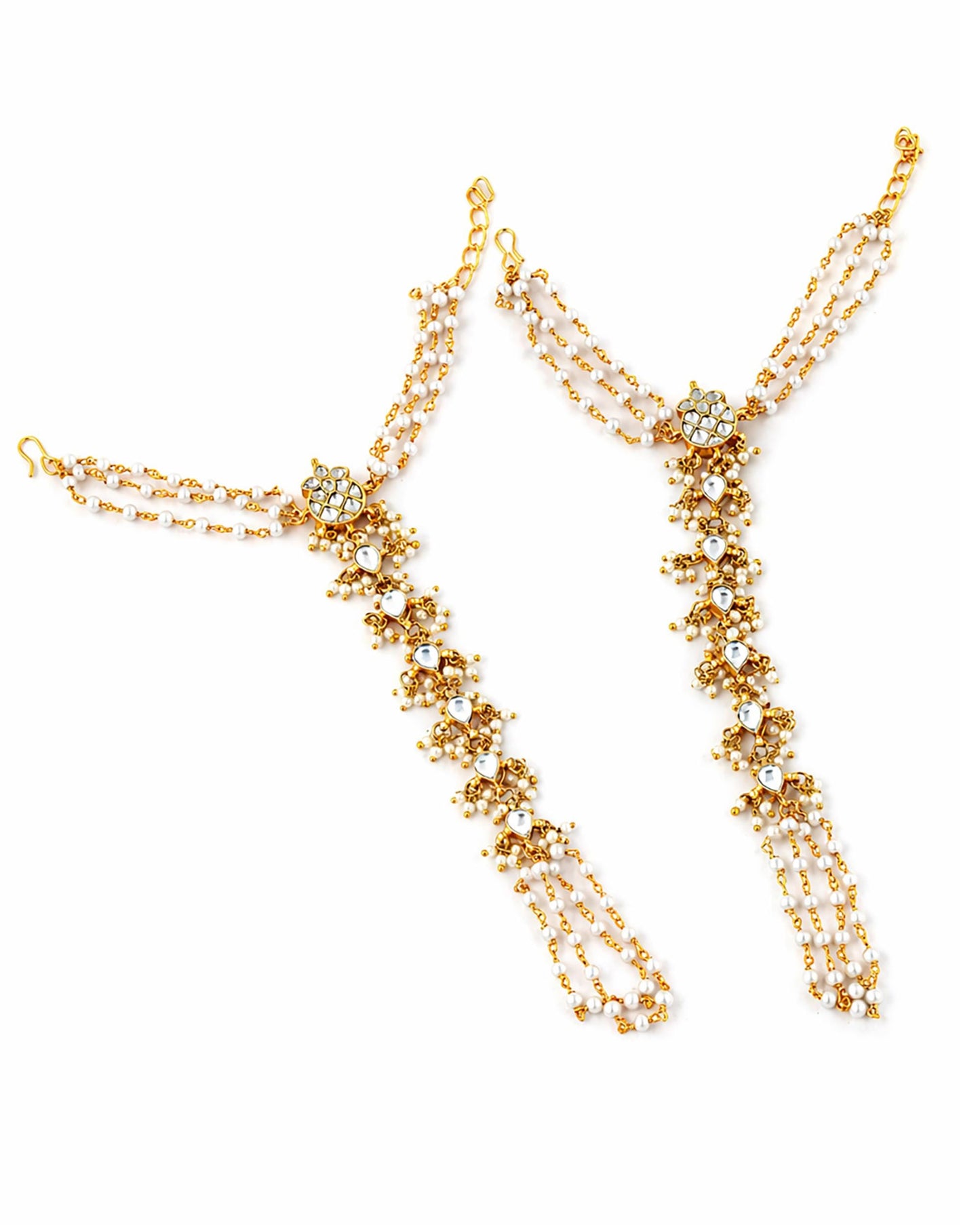 Kundan Pearl Hand Harness Bracelet for Women, Bridal Hathphool Jewelry, Indian Wedding Hand Chain, Gold Plated Hand Accessory, Hand Jewelry