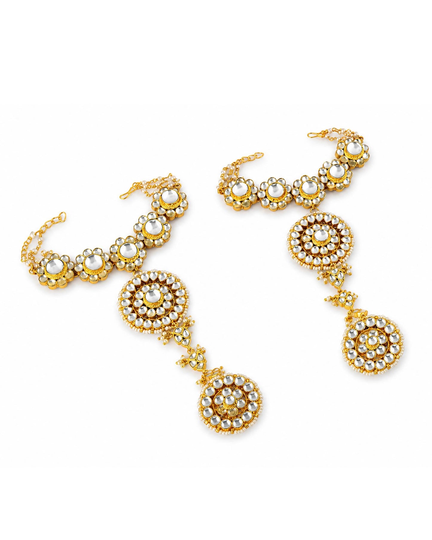 Kundan Hathphool Hand Harness Bracelet for Women, Bridal Hand Chain Jewelry, Indian Wedding Hand Accessory, Gold Plated Hand Jewelry
