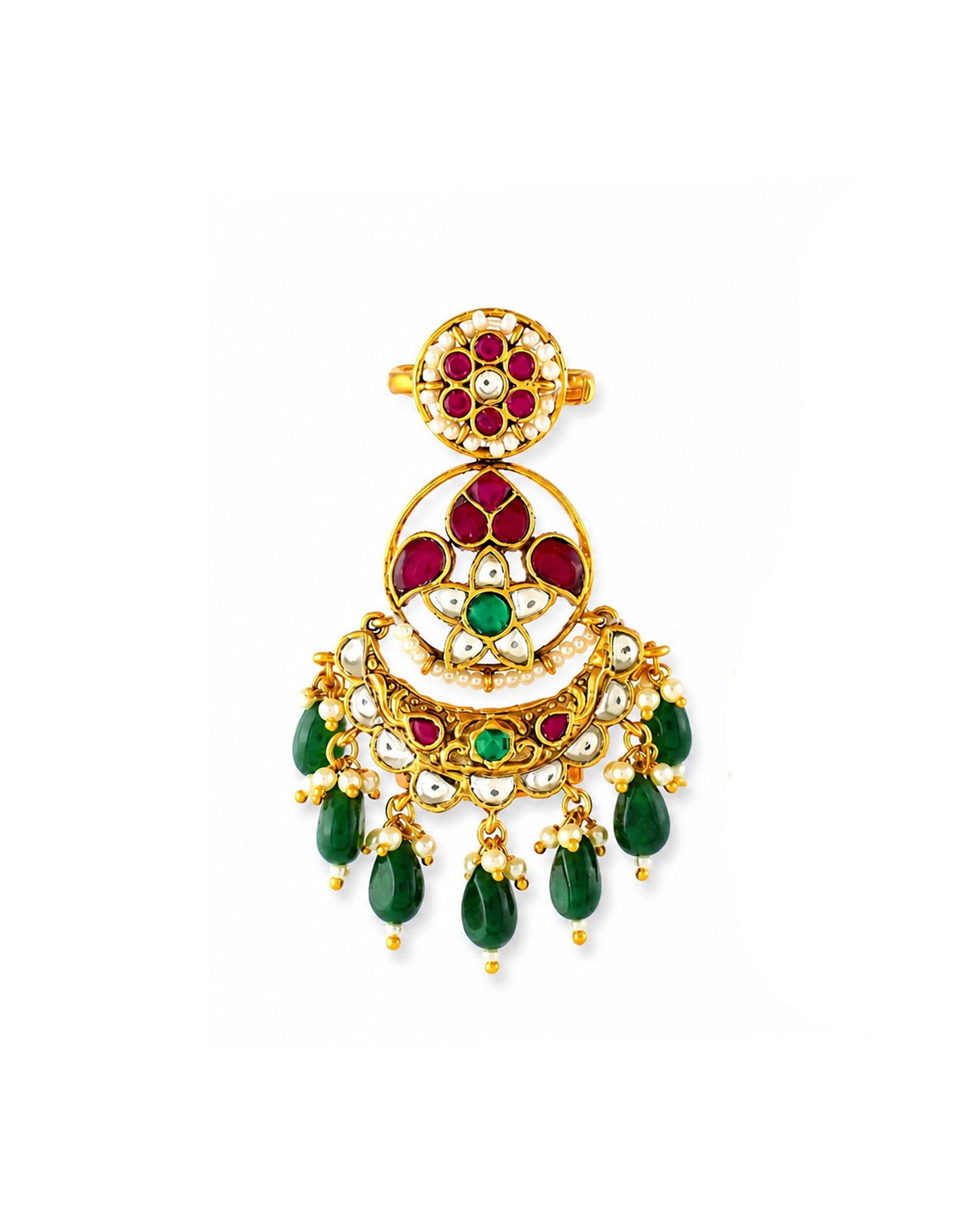 Kundan Adjustable Ring, Traditional Indian Statement Ring, Gold Plated Ethnic Pearl Beaded Cocktail Ring
