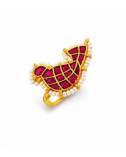 Traditional Kundan Pearl Ring, Ethnic Indian Adjustable Ring, Festive Wedding Jewelry