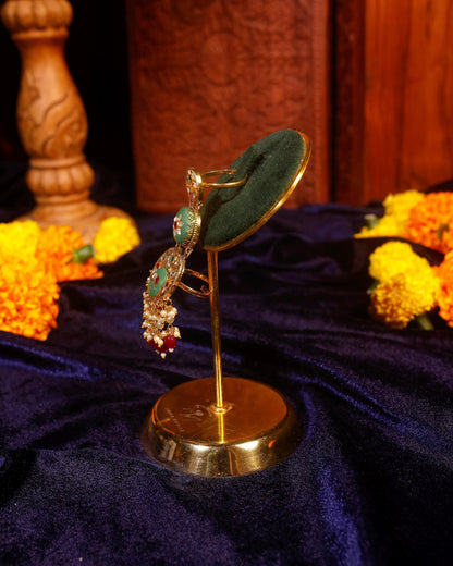 Handmade Gold Plated Kundan Pearl Meenakari Statement Ring, Pink Green Ethnic Bridal Jewelry