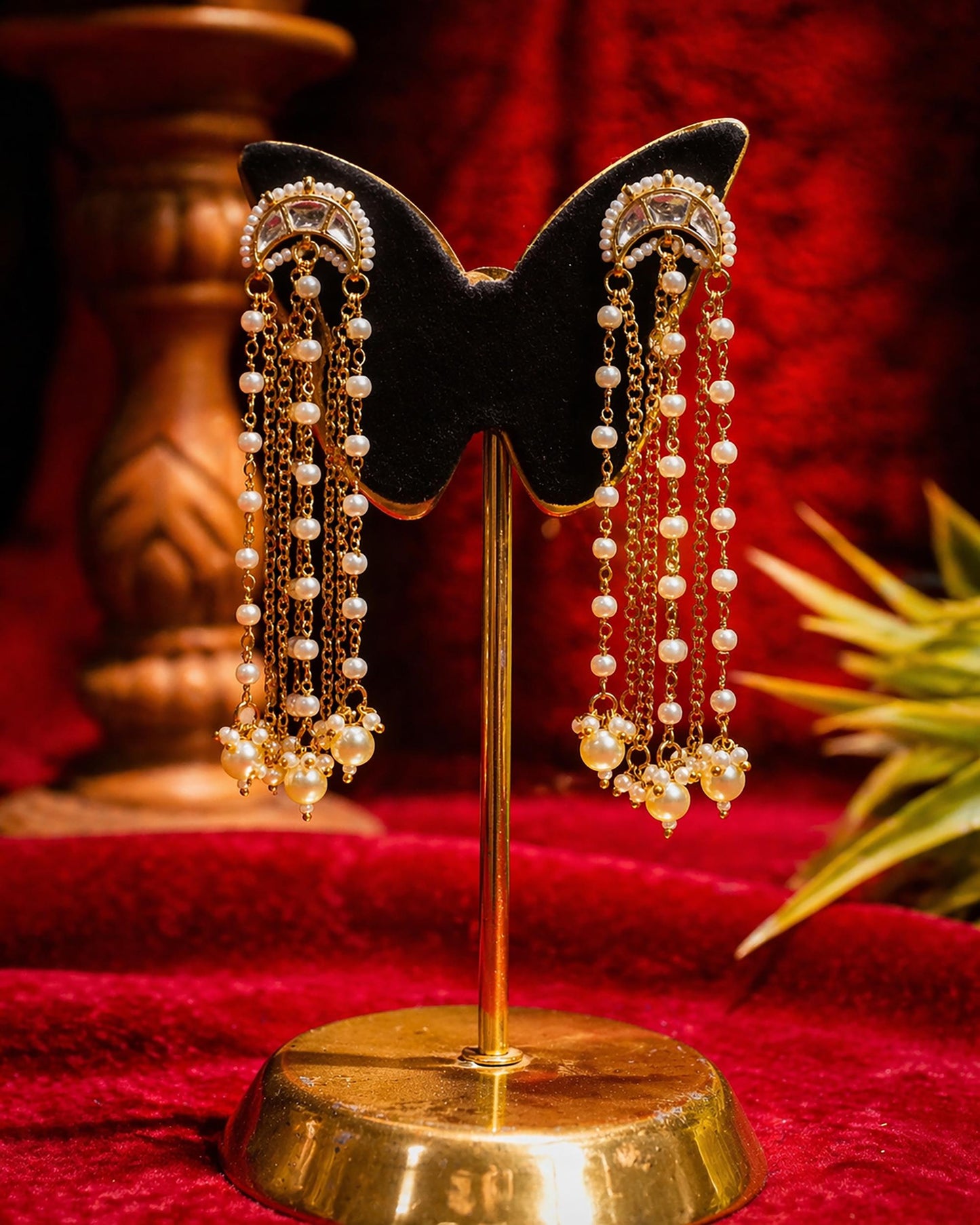 Long Pearl Tassel Earrings for Women, Gold Plated Kundan Dangler Earrings, Indian Bridal Earrings, Handmade Statement Ethnic Jewelry