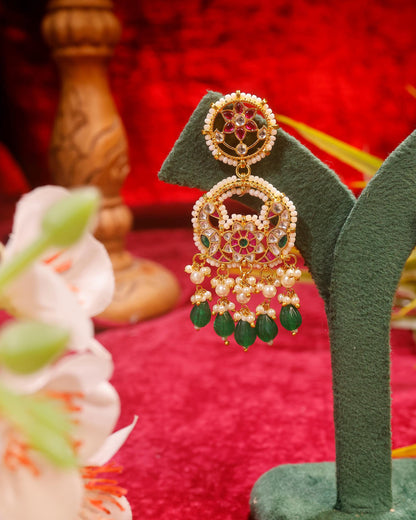 Jadau Kundan Polki Earrings, Gold Plated Bridal Earrings, Long Pearl Tassel Earrings, Indian Wedding Jewelry, Statement Ethnic Earrings