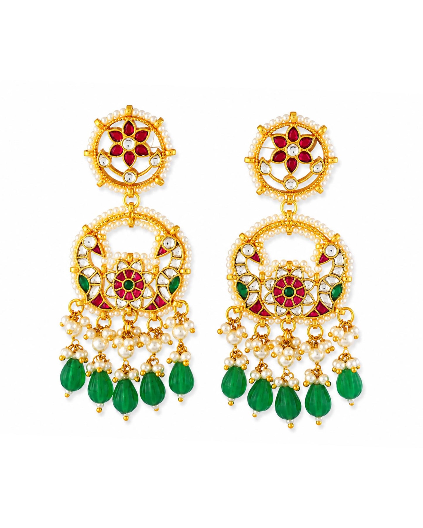 Jadau Kundan Polki Earrings, Gold Plated Bridal Earrings, Long Pearl Tassel Earrings, Indian Wedding Jewelry, Statement Ethnic Earrings