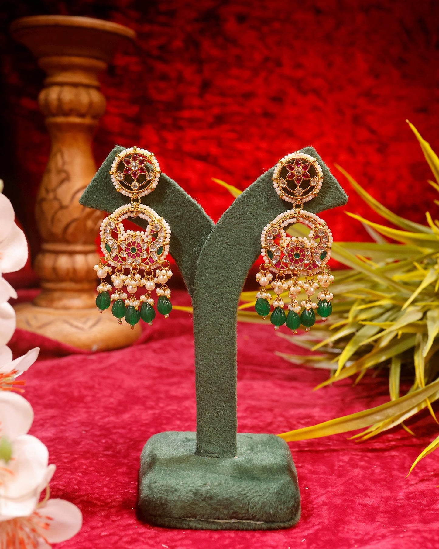 Jadau Kundan Polki Earrings, Gold Plated Bridal Earrings, Long Pearl Tassel Earrings, Indian Wedding Jewelry, Statement Ethnic Earrings